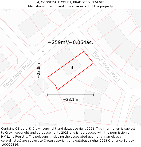 4, GOOSEDALE COURT, BRADFORD, BD4 0TT: Plot and title map