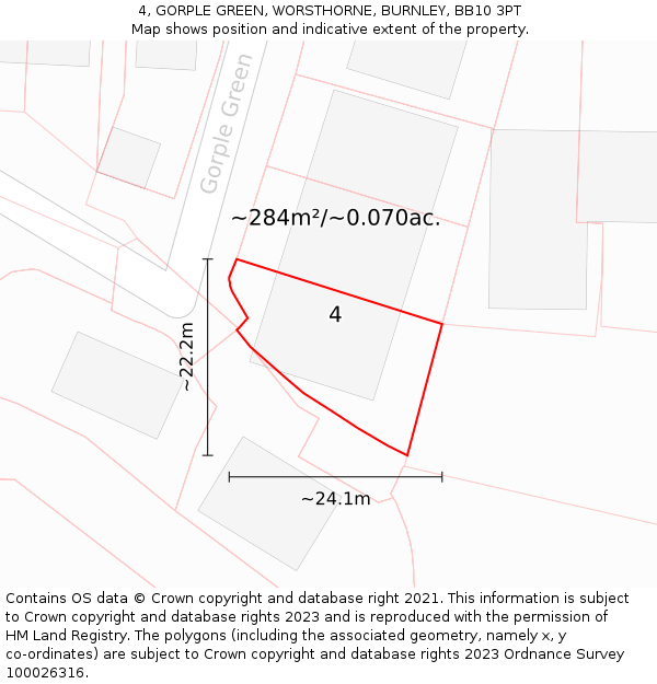 4, GORPLE GREEN, WORSTHORNE, BURNLEY, BB10 3PT: Plot and title map