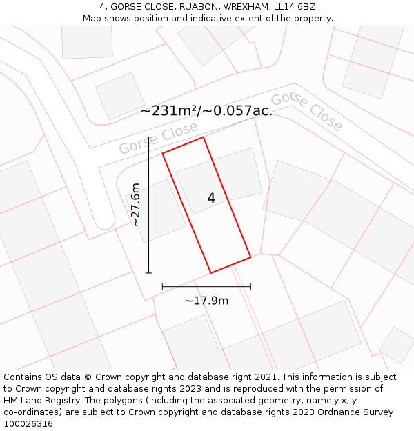 4, GORSE CLOSE, RUABON, WREXHAM, LL14 6BZ: Plot and title map