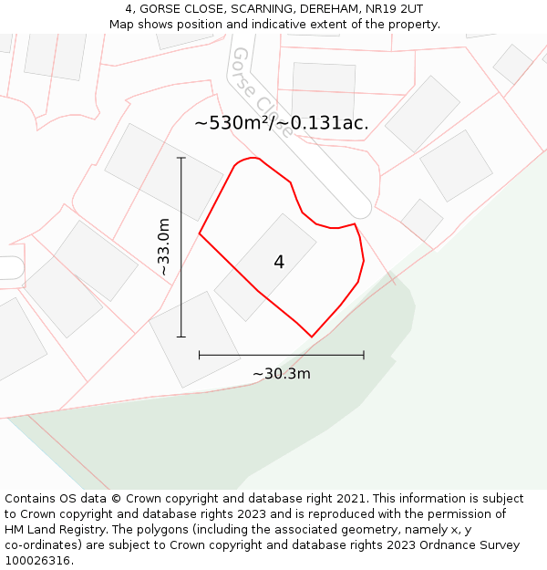 4, GORSE CLOSE, SCARNING, DEREHAM, NR19 2UT: Plot and title map