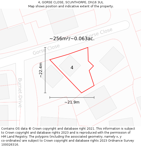 4, GORSE CLOSE, SCUNTHORPE, DN16 3UL: Plot and title map