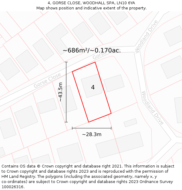 4, GORSE CLOSE, WOODHALL SPA, LN10 6YA: Plot and title map