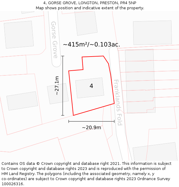 4, GORSE GROVE, LONGTON, PRESTON, PR4 5NP: Plot and title map