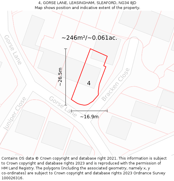 4, GORSE LANE, LEASINGHAM, SLEAFORD, NG34 8JD: Plot and title map