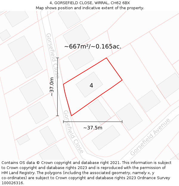 4, GORSEFIELD CLOSE, WIRRAL, CH62 6BX: Plot and title map