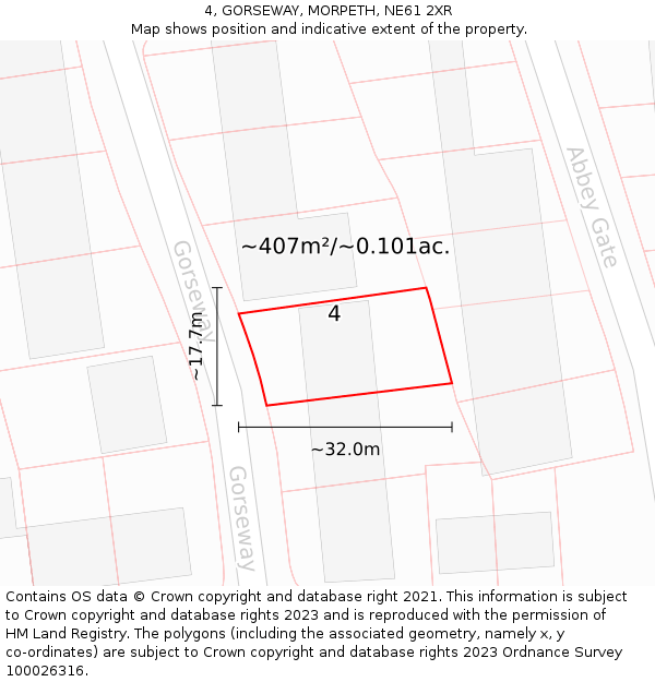 4, GORSEWAY, MORPETH, NE61 2XR: Plot and title map