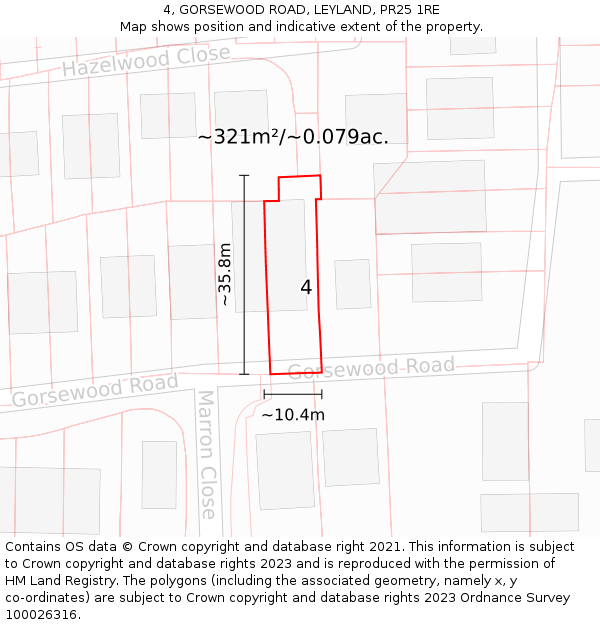 4, GORSEWOOD ROAD, LEYLAND, PR25 1RE: Plot and title map