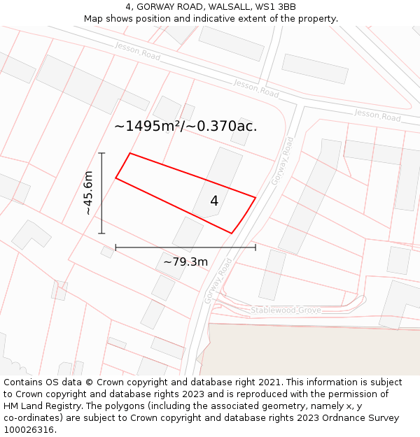 4, GORWAY ROAD, WALSALL, WS1 3BB: Plot and title map