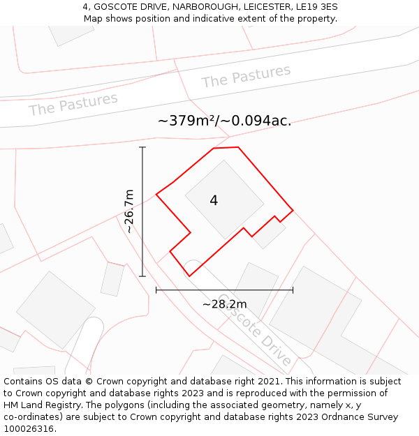 4, GOSCOTE DRIVE, NARBOROUGH, LEICESTER, LE19 3ES: Plot and title map