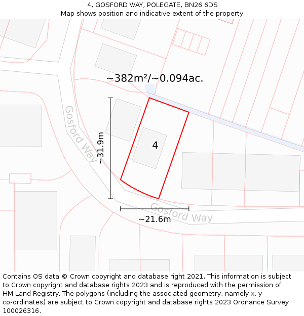 4, GOSFORD WAY, POLEGATE, BN26 6DS: Plot and title map