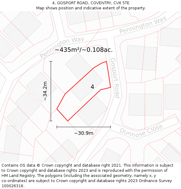 4, GOSPORT ROAD, COVENTRY, CV6 5TE: Plot and title map