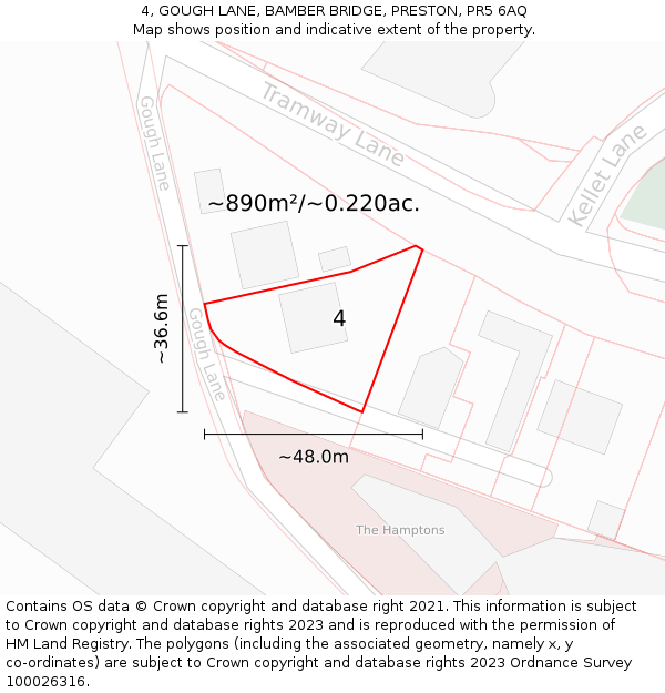 4, GOUGH LANE, BAMBER BRIDGE, PRESTON, PR5 6AQ: Plot and title map