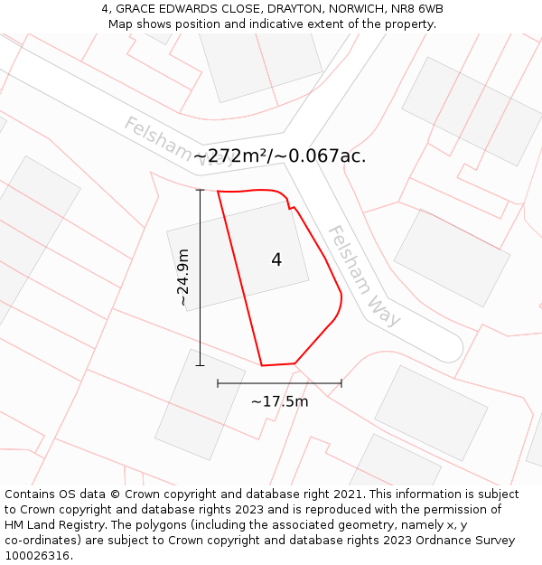 4, GRACE EDWARDS CLOSE, DRAYTON, NORWICH, NR8 6WB: Plot and title map
