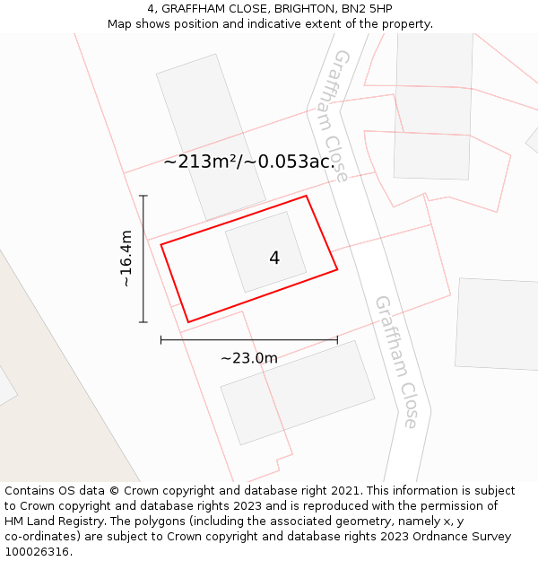 4, GRAFFHAM CLOSE, BRIGHTON, BN2 5HP: Plot and title map