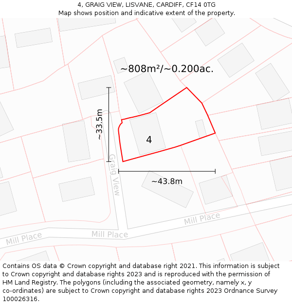 4, GRAIG VIEW, LISVANE, CARDIFF, CF14 0TG: Plot and title map