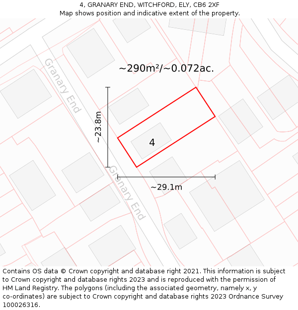 4, GRANARY END, WITCHFORD, ELY, CB6 2XF: Plot and title map