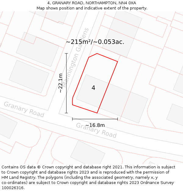 4, GRANARY ROAD, NORTHAMPTON, NN4 0XA: Plot and title map