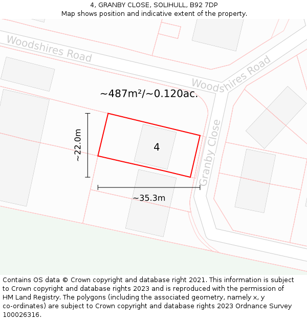 4, GRANBY CLOSE, SOLIHULL, B92 7DP: Plot and title map
