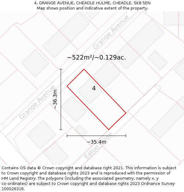 4, GRANGE AVENUE, CHEADLE HULME, CHEADLE, SK8 5EN: Plot and title map