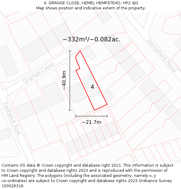 4, GRANGE CLOSE, HEMEL HEMPSTEAD, HP2 4JG: Plot and title map