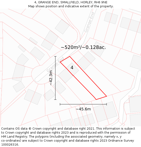 4, GRANGE END, SMALLFIELD, HORLEY, RH6 9NE: Plot and title map