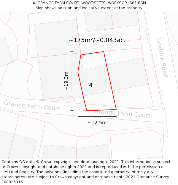 4, GRANGE FARM COURT, WOODSETTS, WORKSOP, S81 8SN: Plot and title map