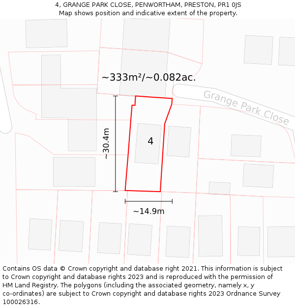 4, GRANGE PARK CLOSE, PENWORTHAM, PRESTON, PR1 0JS: Plot and title map