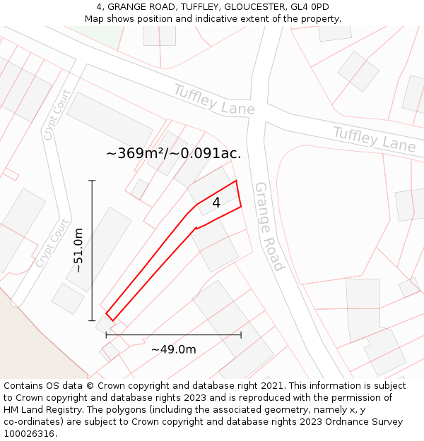4, GRANGE ROAD, TUFFLEY, GLOUCESTER, GL4 0PD: Plot and title map