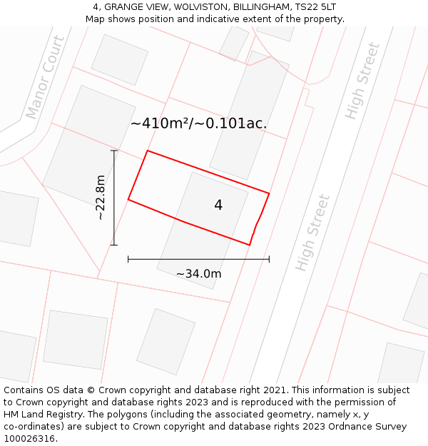 4, GRANGE VIEW, WOLVISTON, BILLINGHAM, TS22 5LT: Plot and title map
