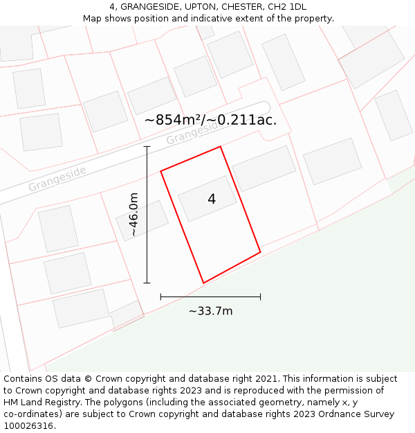 4, GRANGESIDE, UPTON, CHESTER, CH2 1DL: Plot and title map
