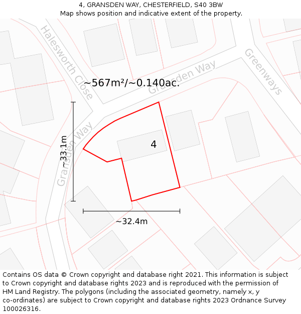 4, GRANSDEN WAY, CHESTERFIELD, S40 3BW: Plot and title map