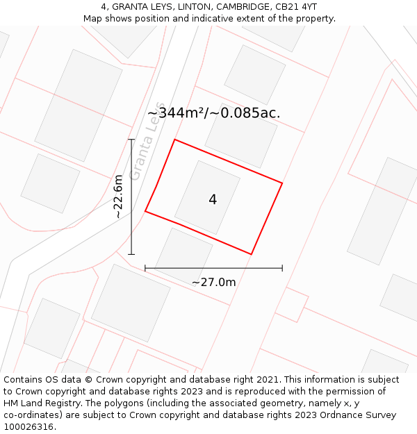 4, GRANTA LEYS, LINTON, CAMBRIDGE, CB21 4YT: Plot and title map