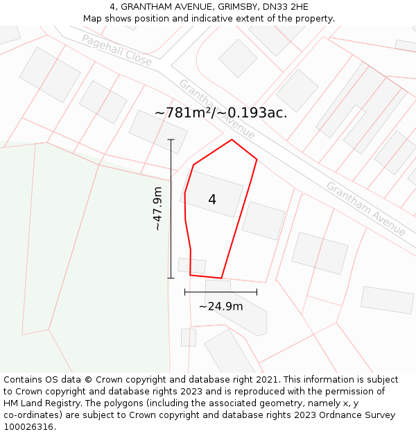 4, GRANTHAM AVENUE, GRIMSBY, DN33 2HE: Plot and title map