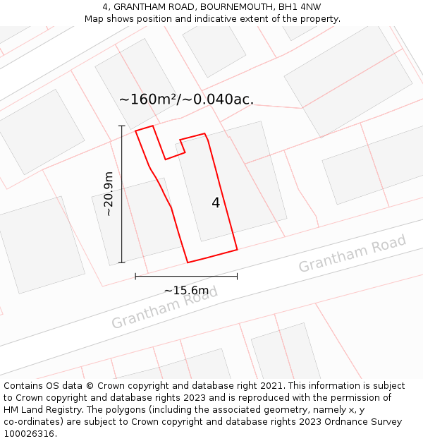 4, GRANTHAM ROAD, BOURNEMOUTH, BH1 4NW: Plot and title map