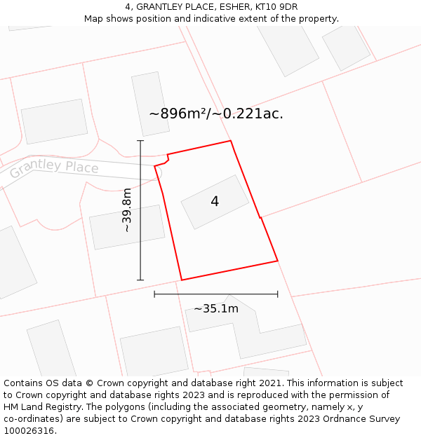 4, GRANTLEY PLACE, ESHER, KT10 9DR: Plot and title map