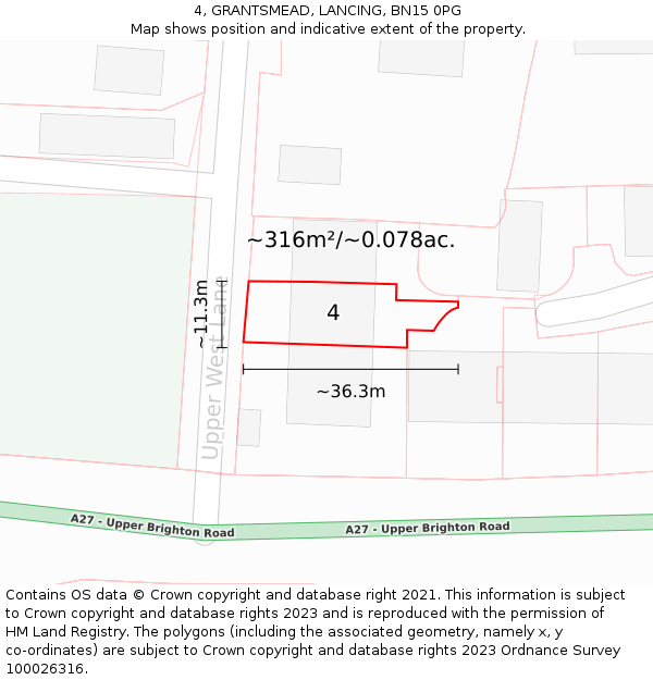 4, GRANTSMEAD, LANCING, BN15 0PG: Plot and title map