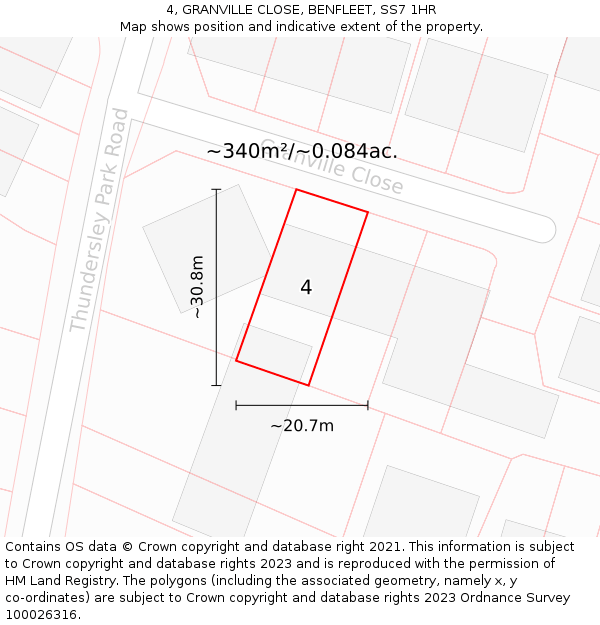 4, GRANVILLE CLOSE, BENFLEET, SS7 1HR: Plot and title map