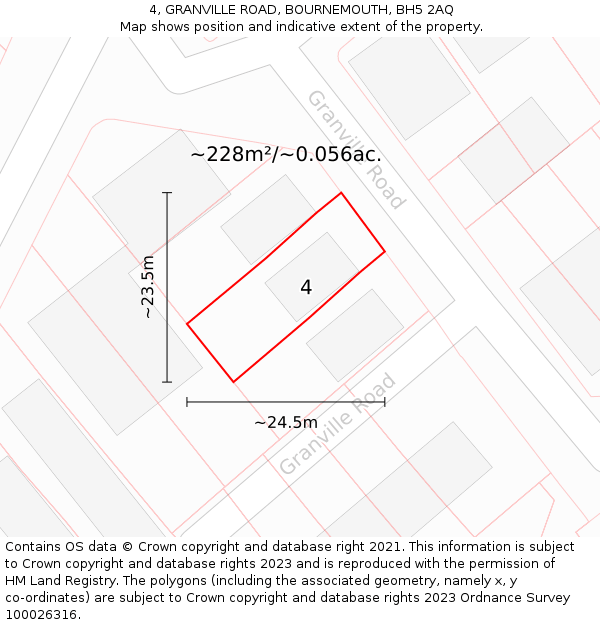 4, GRANVILLE ROAD, BOURNEMOUTH, BH5 2AQ: Plot and title map