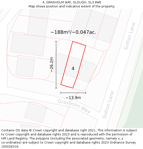 4, GRASHOLM WAY, SLOUGH, SL3 8WE: Plot and title map