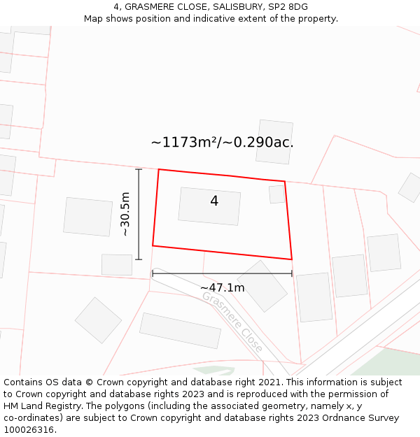 4, GRASMERE CLOSE, SALISBURY, SP2 8DG: Plot and title map