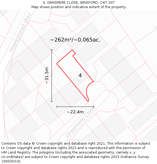 4, GRASMERE CLOSE, WINSFORD, CW7 2ST: Plot and title map