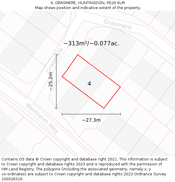 4, GRASMERE, HUNTINGDON, PE29 6UR: Plot and title map