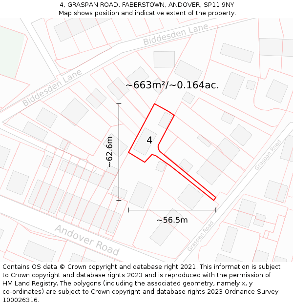 4, GRASPAN ROAD, FABERSTOWN, ANDOVER, SP11 9NY: Plot and title map