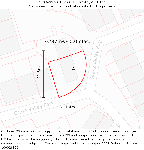 4, GRASS VALLEY PARK, BODMIN, PL31 1DN: Plot and title map