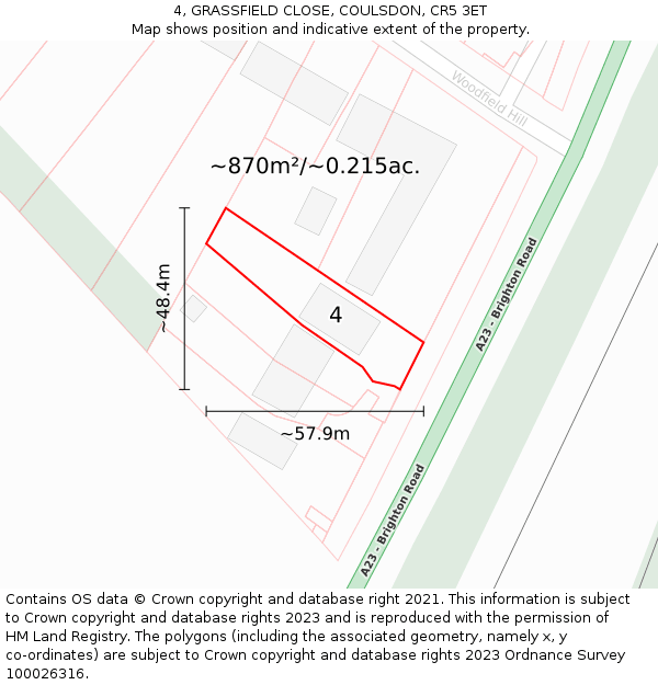 4, GRASSFIELD CLOSE, COULSDON, CR5 3ET: Plot and title map