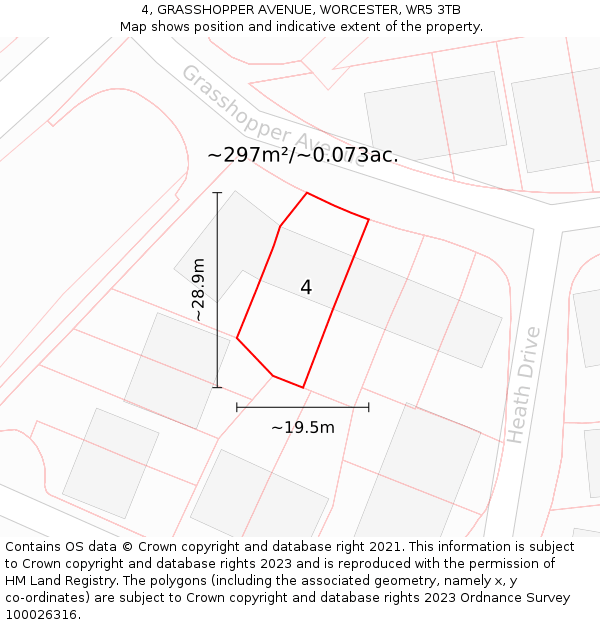 4, GRASSHOPPER AVENUE, WORCESTER, WR5 3TB: Plot and title map