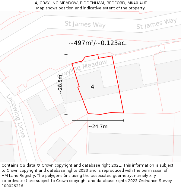 4, GRAYLING MEADOW, BIDDENHAM, BEDFORD, MK40 4UF: Plot and title map