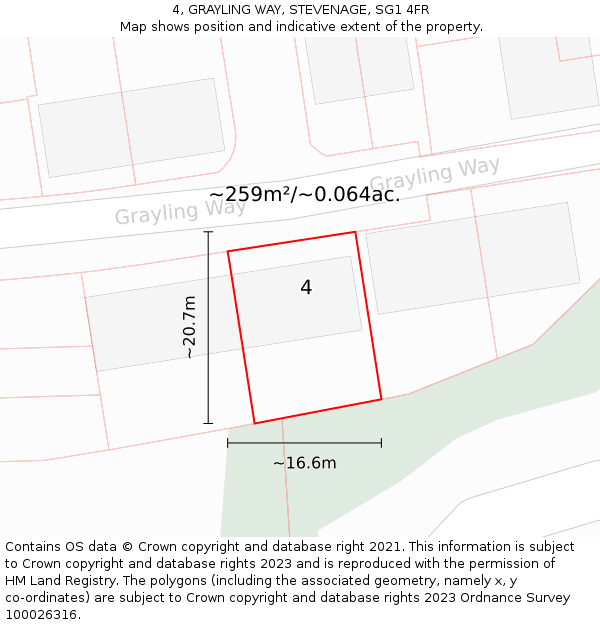 4, GRAYLING WAY, STEVENAGE, SG1 4FR: Plot and title map