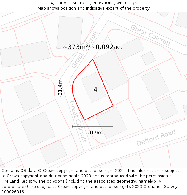 4, GREAT CALCROFT, PERSHORE, WR10 1QS: Plot and title map