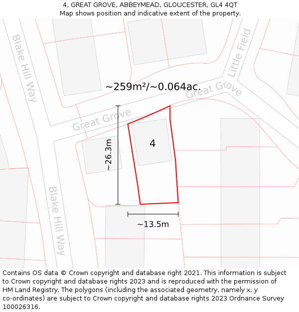 4, GREAT GROVE, ABBEYMEAD, GLOUCESTER, GL4 4QT: Plot and title map